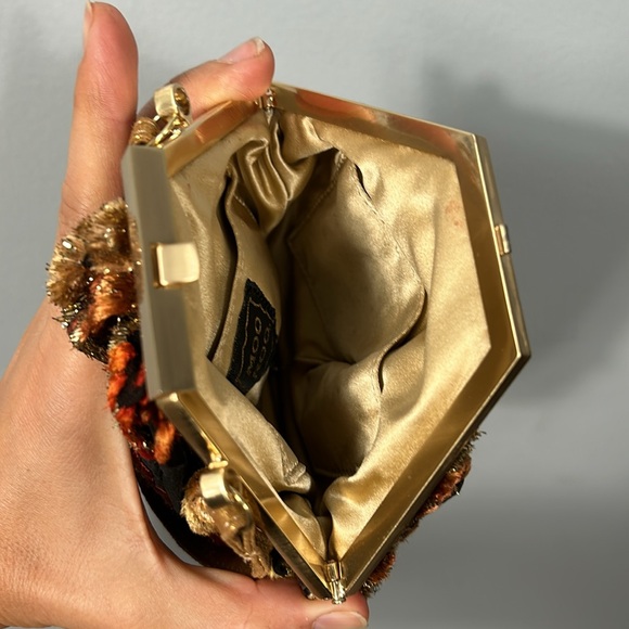 Moo Roo Vintage Gold Black Red Mesh Floral Cocktail Evening Bag - Picture 7 of 16